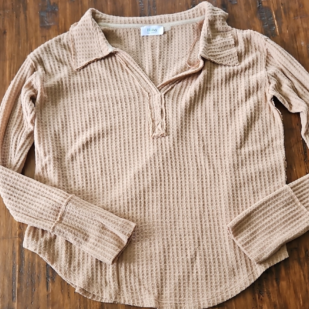 Bluivy Tan Ribbed Long Sleeve Top